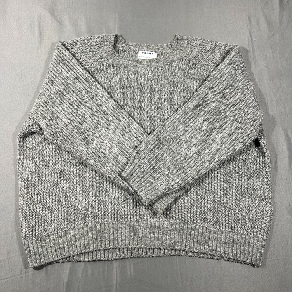 Old Navy Sweater Womens Large Gray Waffle Knit Raglan Sleeve Relaxed Fit Winter